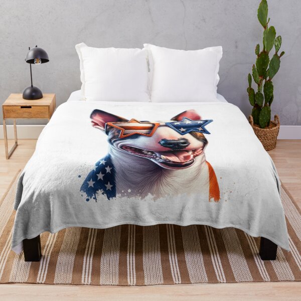 Item preview, Patriotic Bull Terrier Dog with USA Star Glasses – 4th of July American Flag Dog designed and sold by Polarisofficial.