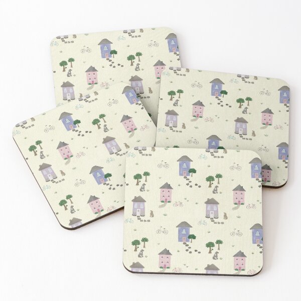 Item preview, Whimsical Neighborhood Pattern with Colorful Houses and Dogs designed and sold by Seamlessly Buffalo.