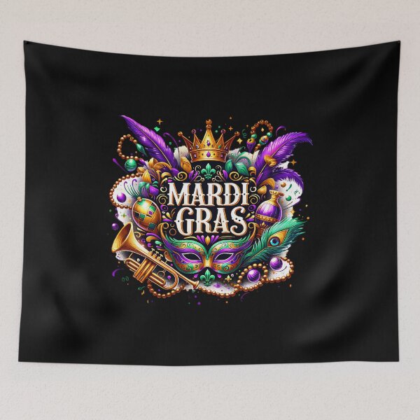 Item preview, Mardi Gras Carnival Mask & Beads – Festive Purple Green Gold Mardi Gras Art for Shirts, Stickers & Gifts designed and sold by artedigital99.