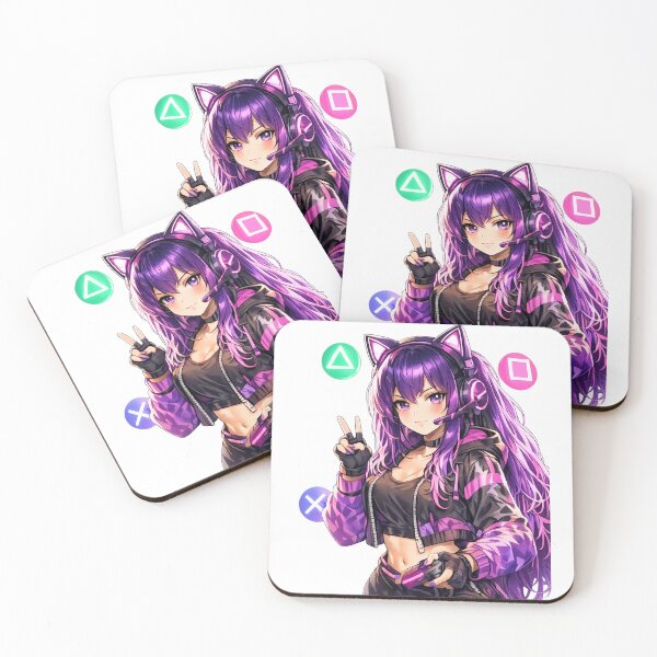 Item preview, Neon Gamer Girl – Anime Gaming Waifu with Cat Headse designed and sold by Pixel Ronin.