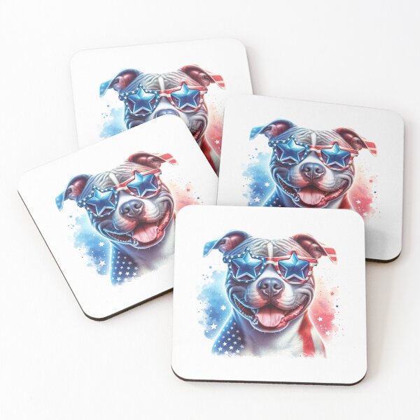 Item preview, Patriotic Pit Bull with American Star Sunglasses – Funny 4th of July Dog designed and sold by Polarisofficial.