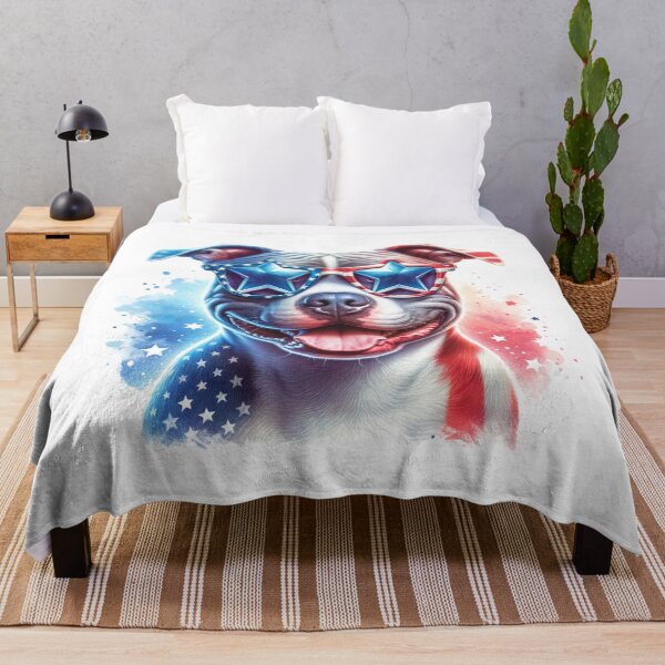 Item preview, Patriotic Pit Bull with American Star Sunglasses – Funny 4th of July Dog designed and sold by Polarisofficial.