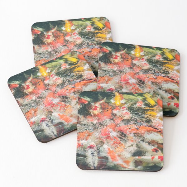 Item preview, Colorful Koi Fish Swimming and Splashing in Garden Pond designed and sold by LRPhotoart.
