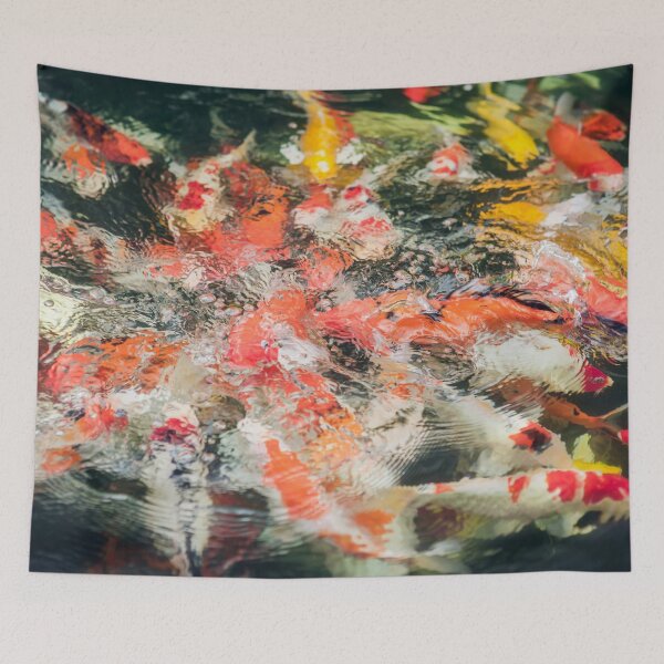 Item preview, Colorful Koi Fish Swimming and Splashing in Garden Pond designed and sold by LRPhotoart.