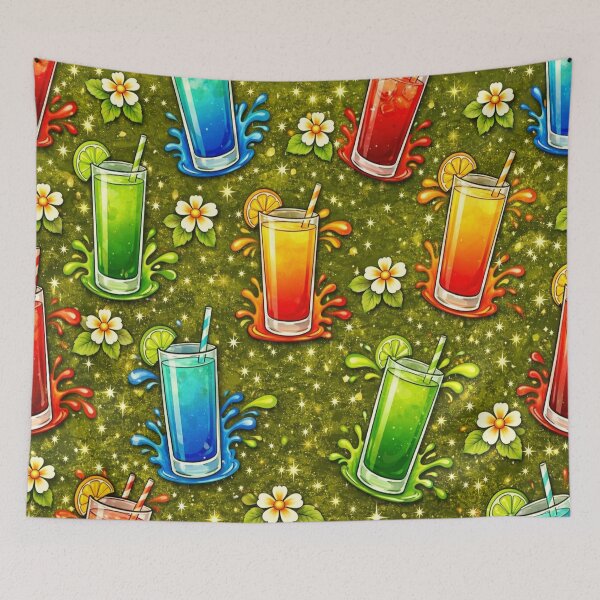 Item preview, Olive Green Tropical Drinks Seamless Print designed and sold by VividOddityCo.