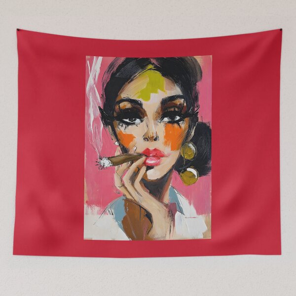 Item preview, Channel Bold Confidence with a Stylish Woman with Red Lipstick in Vibrant Color and Cigar Flair designed and sold by OlfactoART Studio.