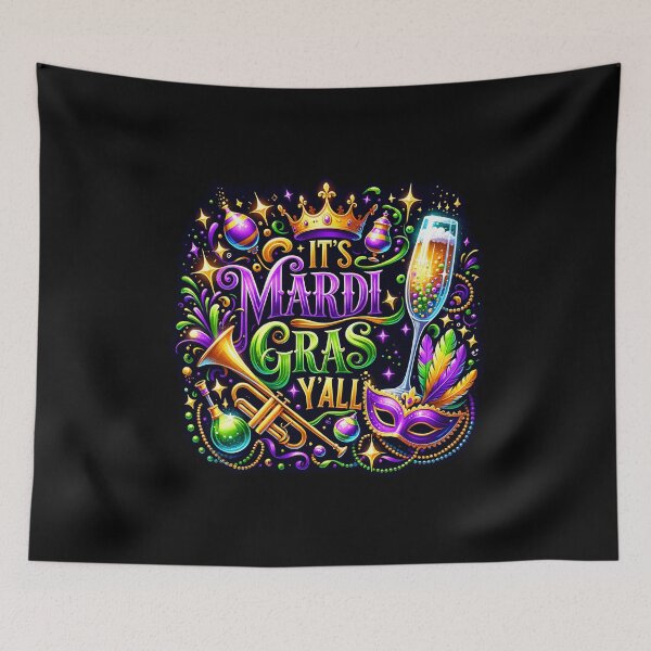 Item preview, Mardi Gras Mask & Beads – Colorful Fat Tuesday Celebration Artwork designed and sold by artedigital99.