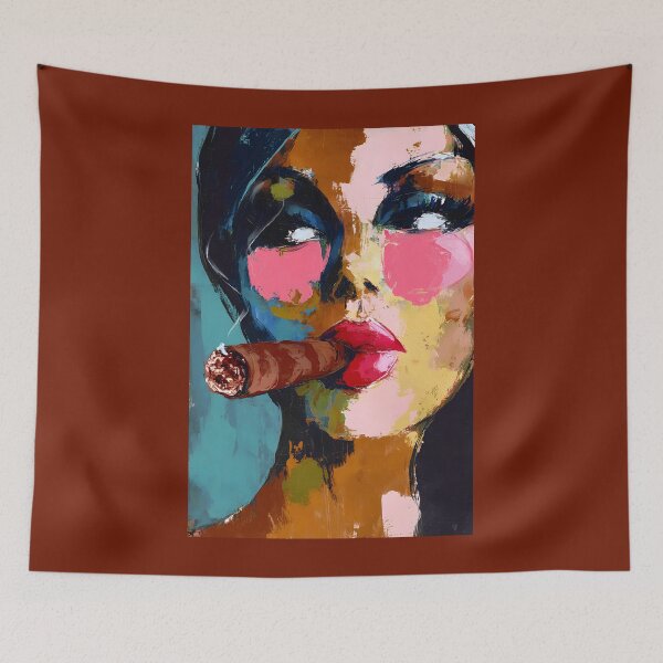 Item preview, Unleash Fearless Expression with a Vibrant Woman and Bold Cigar Portrait designed and sold by OlfactoART Studio.
