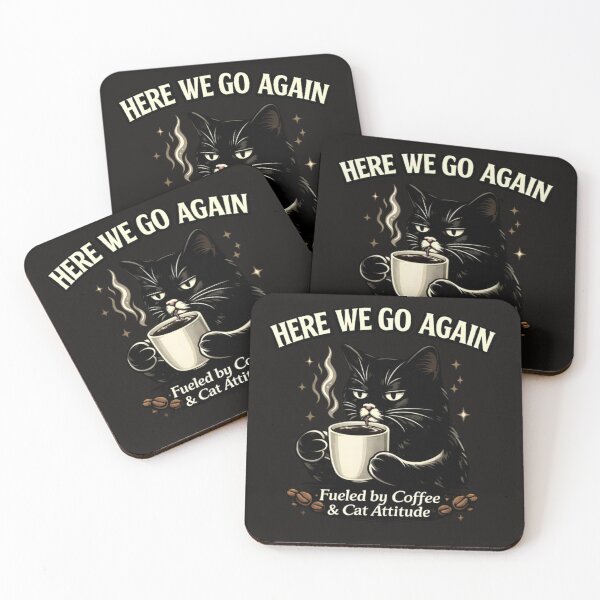 Item preview, Here We Go Again Black Cat – Funny Coffee Cat Shirt for Introverts  designed and sold by CatLovers Studio.