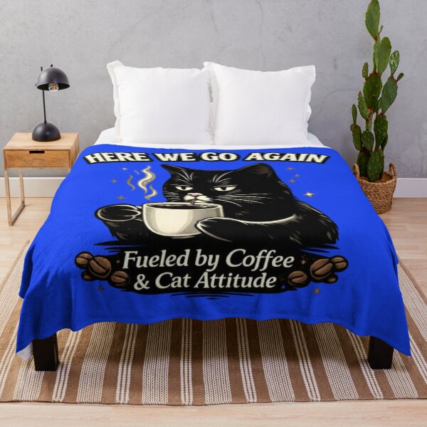 Item preview, Here We Go Again Black Cat – Funny Coffee Cat Shirt for Introverts designed and sold by CatLovers Studio.
