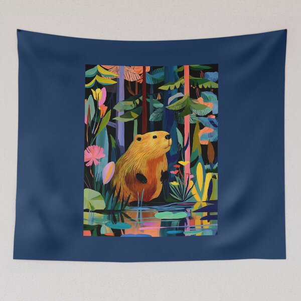 Item preview, Explore Nature's Renewal with a Vibrant Beaver Amidst a Lush Colorful Forest and Pond designed and sold by OlfactoART Studio.