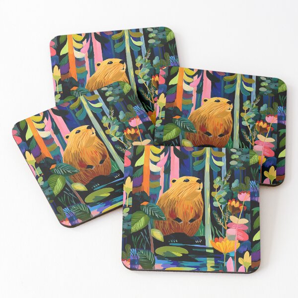 Item preview, Step into a Whimsical Forest with a Cheerful Beaver Among Multicolored Trees designed and sold by OlfactoART Studio.