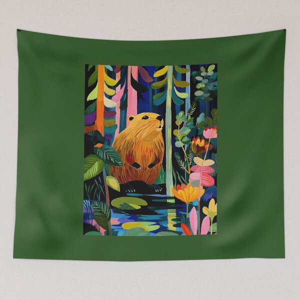 Item preview, Step into a Whimsical Forest with a Cheerful Beaver Among Multicolored Trees designed and sold by OlfactoART Studio.