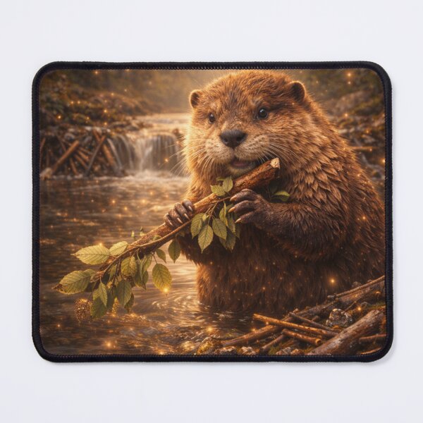 Item preview, Beaver Building Dam – Cute Woodland Wildlife Illustration designed and sold by GeoWild Designs.