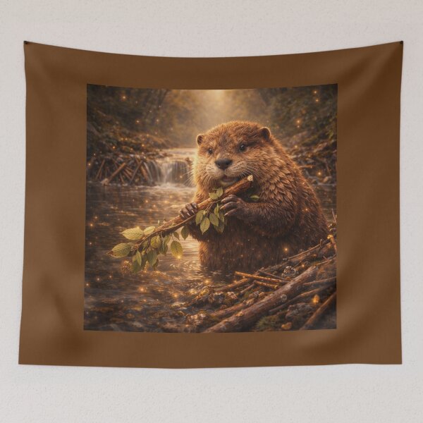 Item preview, Beaver Building Dam – Cute Woodland Wildlife Illustration designed and sold by GeoWild Designs.