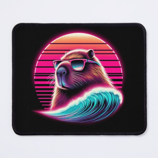 Item preview, Synthwave Surfing Capybara Retro Sunset designed and sold by crazygoose30.