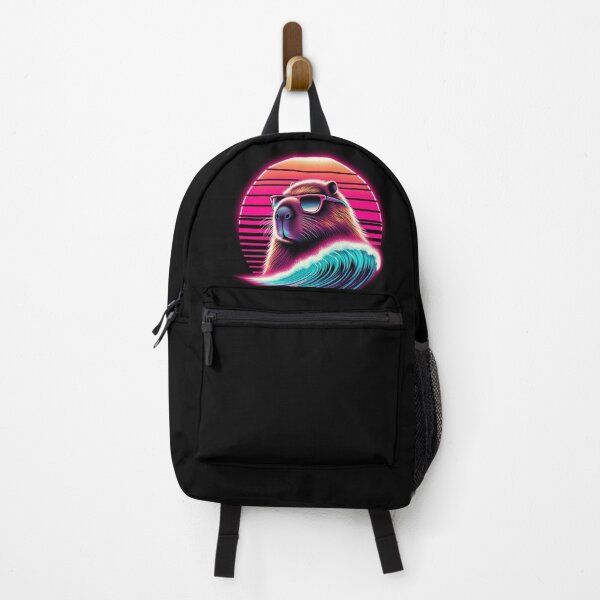 Item preview, Synthwave Surfing Capybara Retro Sunset designed and sold by crazygoose30.