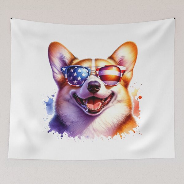 Item preview, Patriotic Corgi with American Flag Sunglasses – 4th of July Dog designed and sold by Polarisofficial.