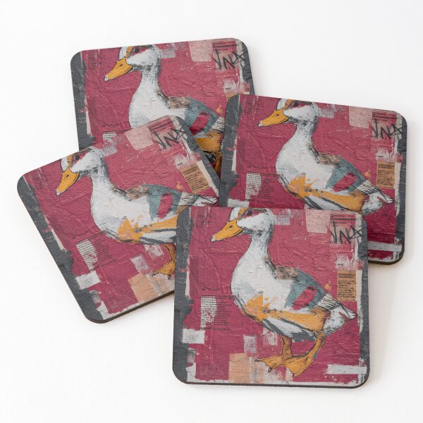 Item preview, Celebrate Freedom with Stylized Duck Holding Born Free Sign on Textured Red Collage Background designed and sold by OlfactoART Studio.