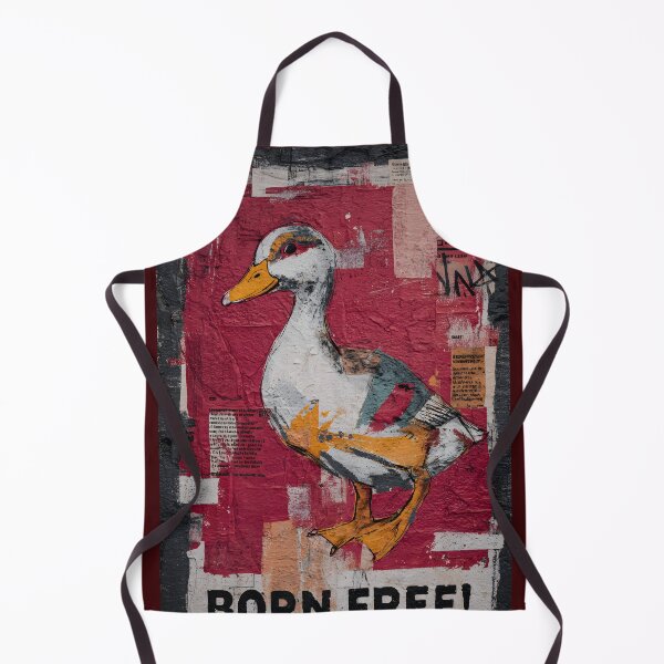 Item preview, Celebrate Freedom with Stylized Duck Holding Born Free Sign on Textured Red Collage Background designed and sold by OlfactoART Studio.
