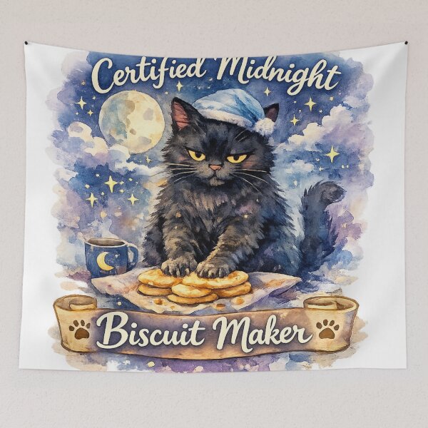 Item preview, Certified Midnight Biscuit Maker – Cute Watercolor Cat Making Biscuits Aesthetic Illustration designed and sold by StickyDelights.