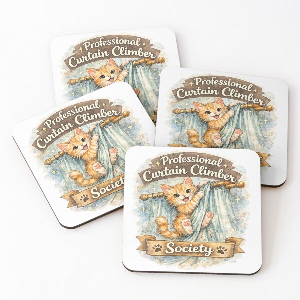 Item preview, Professional Curtain Climber Society – Funny Mischievous Cat Illustration designed and sold by Nusha Creations.