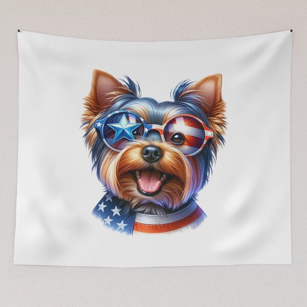Item preview, Patriotic Yorkie with American Flag Sunglasses – 4th of July Yorkshire Terrier designed and sold by Polarisofficial.