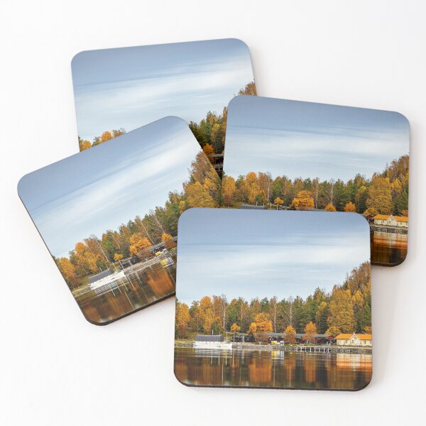 Item preview, Golden Autumn Reflections – Lakeside guest harbour and an old trainstation designed and sold by MCre8ive.