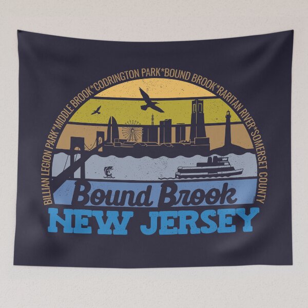 Item preview, Bound Brook New Jersey Sunset Retro Vintage Local Pride Logo designed and sold by CRHPOD20.