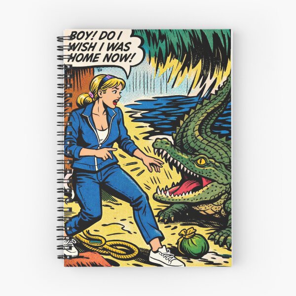 Item preview, Comic Book Retro Illustration Woman Facing Alligator Adventure Scene for Vintage Comic Fans designed and sold by RickE.