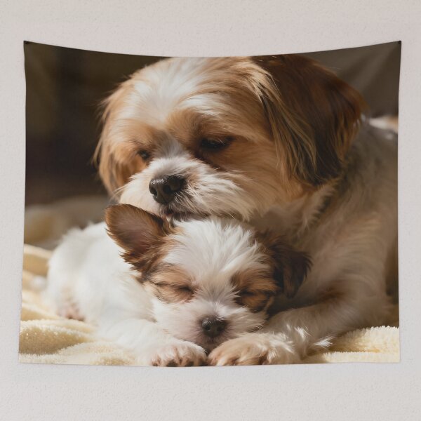 Item preview, Pensive Shih Tzu Mother and Sleeping Puppy designed and sold by Glimmersmith.