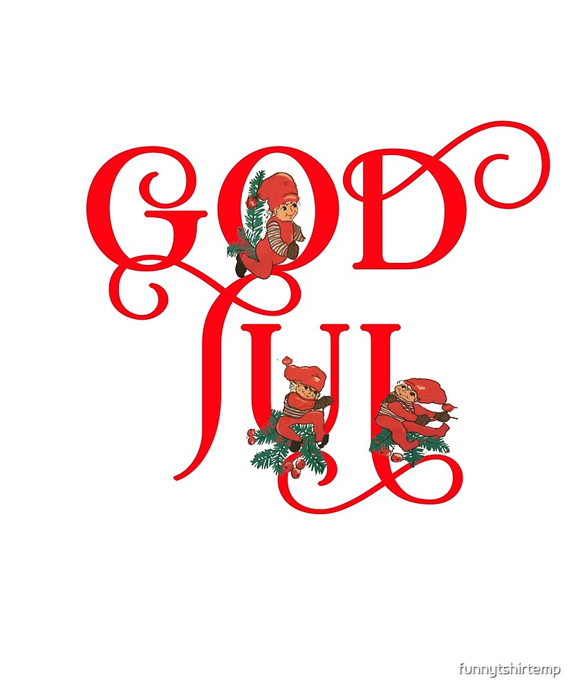 "Red Tomte Gnome Nisse God Jul Red Merry Christmas Scandinavian" by ...