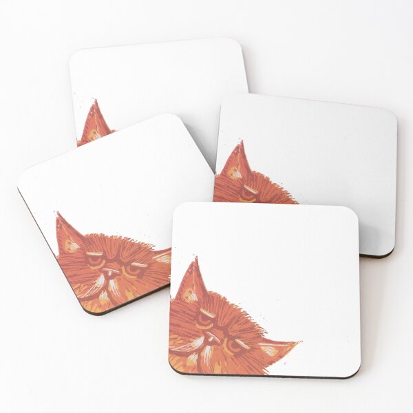 Item preview, Grumpy ginger cat linocut print designed and sold by puzzlegifts.