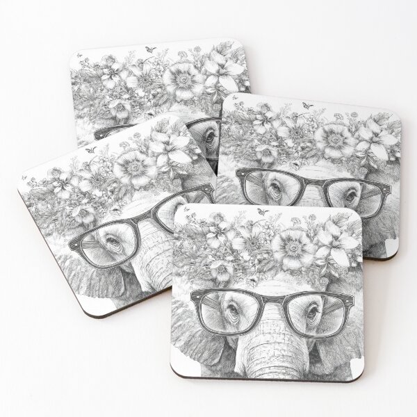 Item preview, Elephant with flowers and glasses designed and sold by anytka.