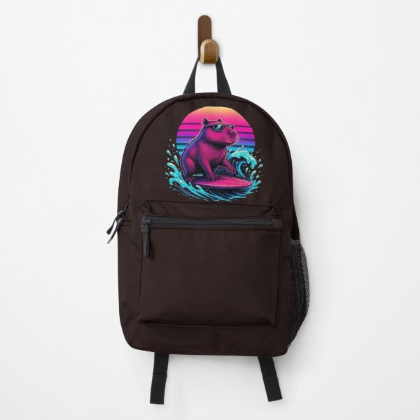 Item preview, Synthwave Surfing Capybara Retro Sunset designed and sold by crazygoose30.