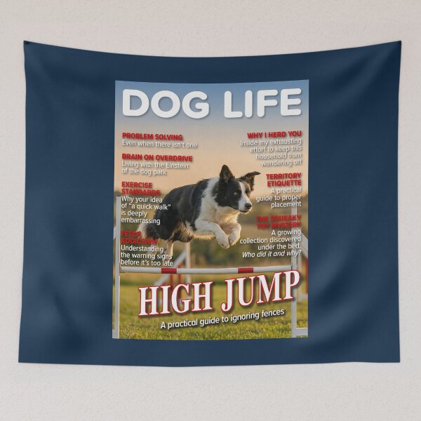 Item preview, HIGH JUMP: Border Collie Dog Life Magazine Cover designed and sold by FrancophileFun.