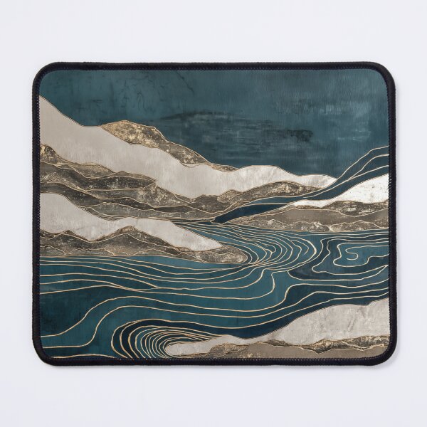 Item preview, Japandi and wabi sabi inspired teal and gold abstract landscape designed and sold by filigreedigital.