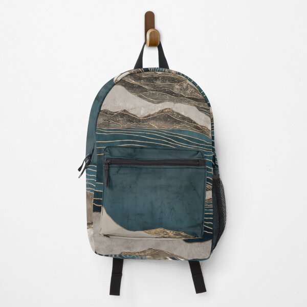 Item preview, Japandi and wabi sabi inspired teal and gold abstract landscape designed and sold by filigreedigital.