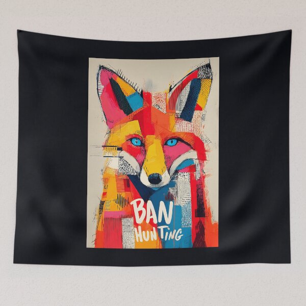 Item preview, Take a Stand for Wildlife with a Vibrant Geometric Fox and Bold Ban Hunting Message designed and sold by OlfactoART Studio.