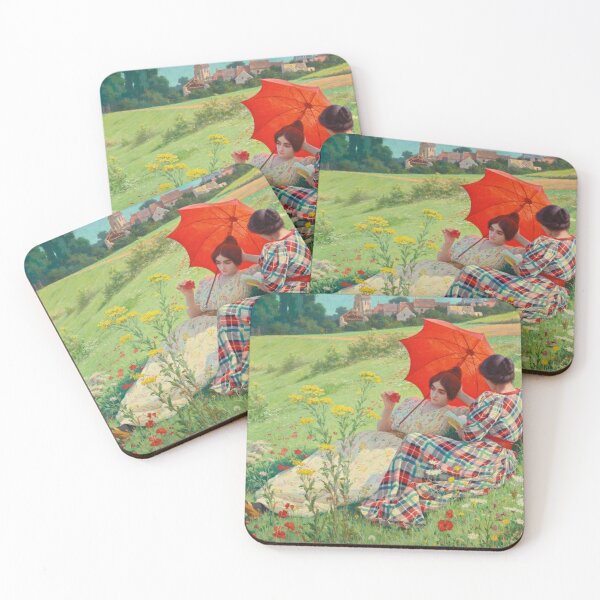 Item preview, Impressionist Painting Women Relaxing in Meadow with Red Parasol for Classic Art Lovers designed and sold by RickE.