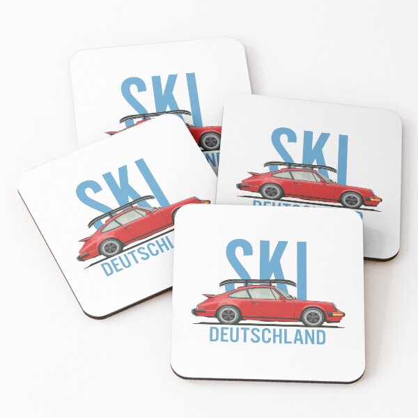 Item preview, Vintage Red Porsche 911 964 Ski Deutschland illustration designed and sold by blackdogshop.