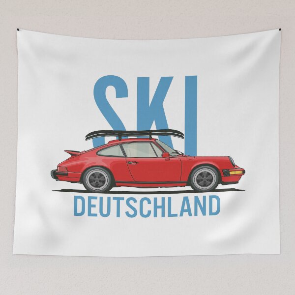 Item preview, Vintage Red Porsche 911 964 Ski Deutschland illustration designed and sold by blackdogshop.