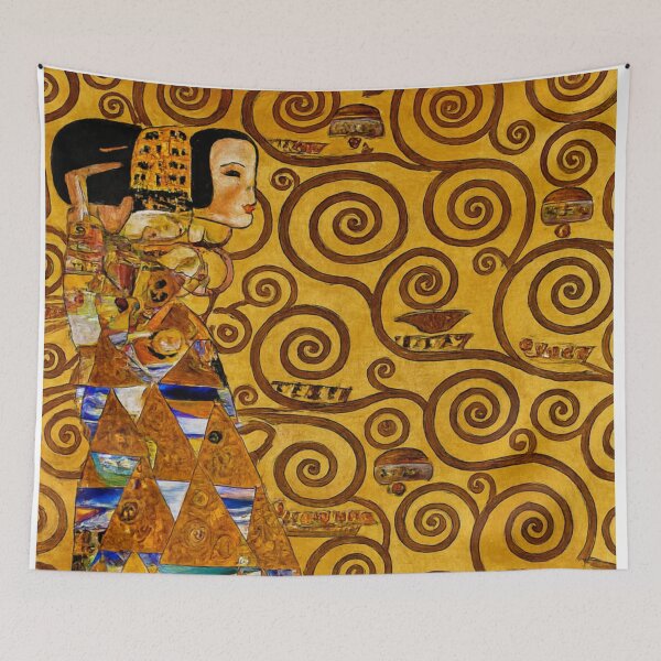 Item preview, Art Nouveau Painting Decorative Woman with Golden Spiral Pattern for Gustav Klimt Fans designed and sold by RickE.