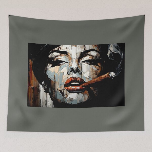 Item preview, SOTL- Embrace Bold Glamour with a Stylized Woman in Red Lipstick Holding a Cigar designed and sold by OlfactoART Studio.