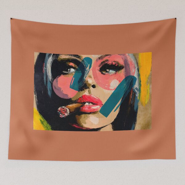 Item preview, Step into Pop Art Glamour with a Bold Woman in Oversized Sunglasses Holding a Lit Cigar designed and sold by OlfactoART Studio.