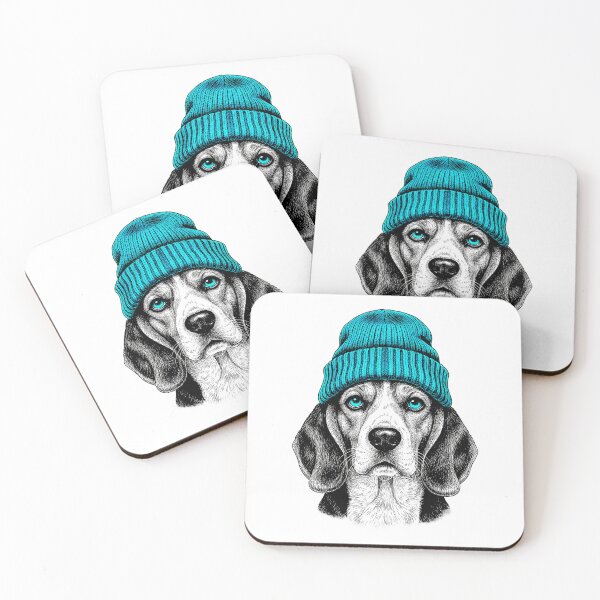 Item preview, Cool Beagle Dog Wearing Blue Beanie Hat Ink Illustration designed and sold by graphixpolash.