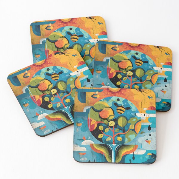 Item preview, Protect Nature with a Vibrant Eco Art- Save Planet Scene of Bees, Tree, Sun and Rain designed and sold by OlfactoART Studio.