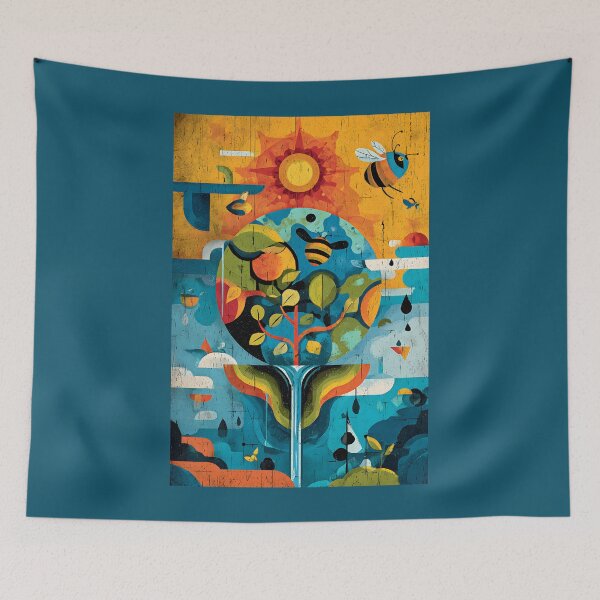 Item preview, Protect Nature with a Vibrant Eco Art- Save Planet Scene of Bees, Tree, Sun and Rain designed and sold by OlfactoART Studio.