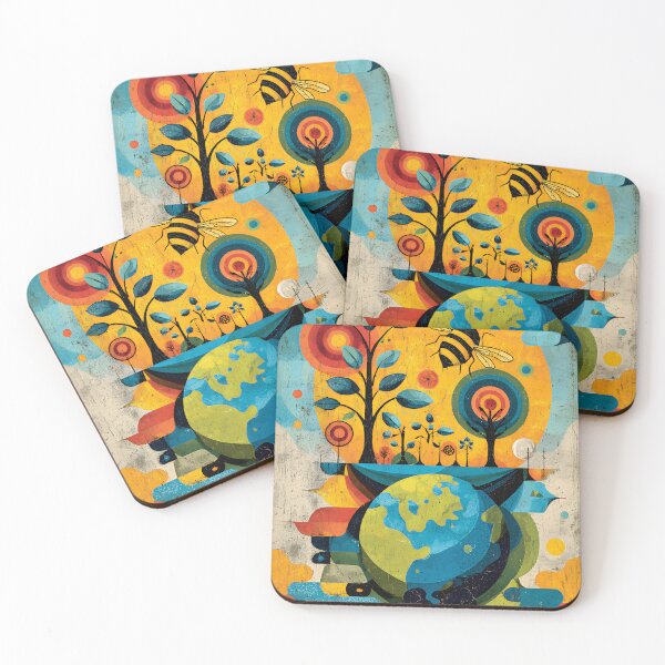 Item preview, Promote Environmental Awareness with Surreal Bee Campaign Art Over Vibrant Landscapes and Earth designed and sold by OlfactoART Studio.
