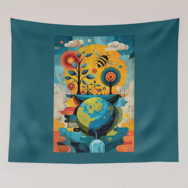 Item preview, Promote Environmental Awareness with Surreal Bee Campaign Art Over Vibrant Landscapes and Earth designed and sold by OlfactoART Studio.